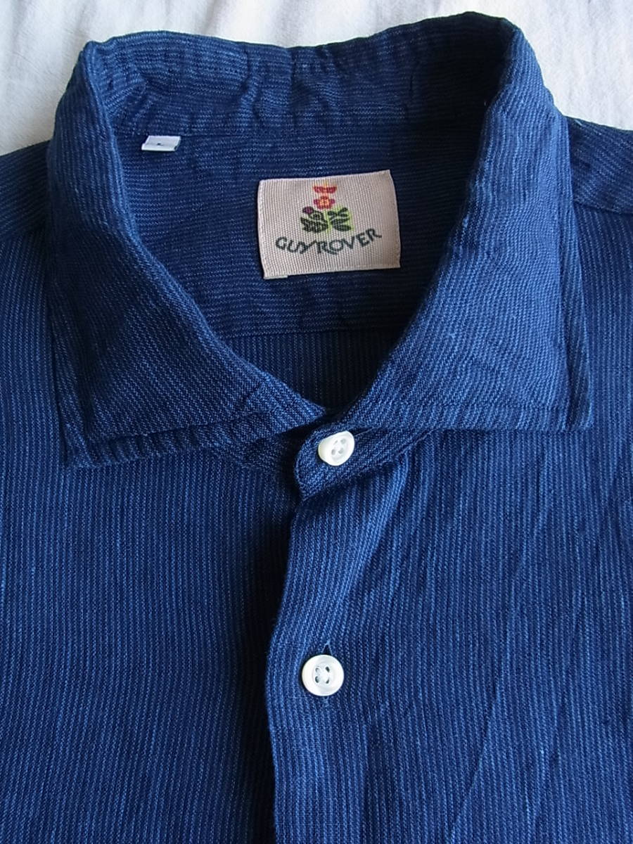 GUY &frasl; ROVER ストライプ柄ワイドカラー コットン100% グレーxネイビー GUY ROVER ギ ローバー　ストライプ柄　ワイドカラーシャツ　サイズ L MADE IN ITALY