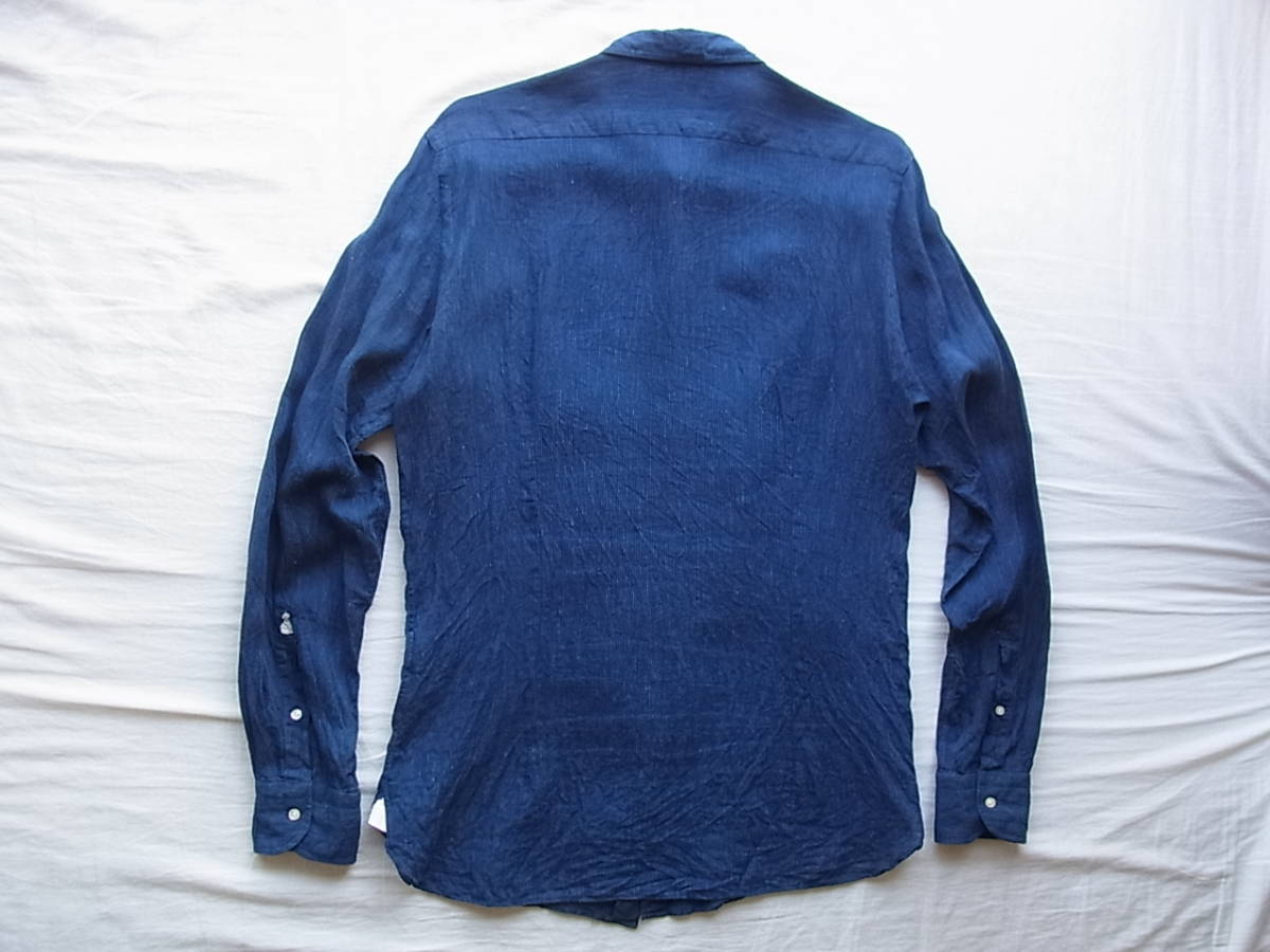 GUY &frasl; ROVER ストライプ柄ワイドカラー コットン100% グレーxネイビー GUY ROVER ギ ローバー　ストライプ柄　ワイドカラーシャツ　サイズ L MADE IN ITALY