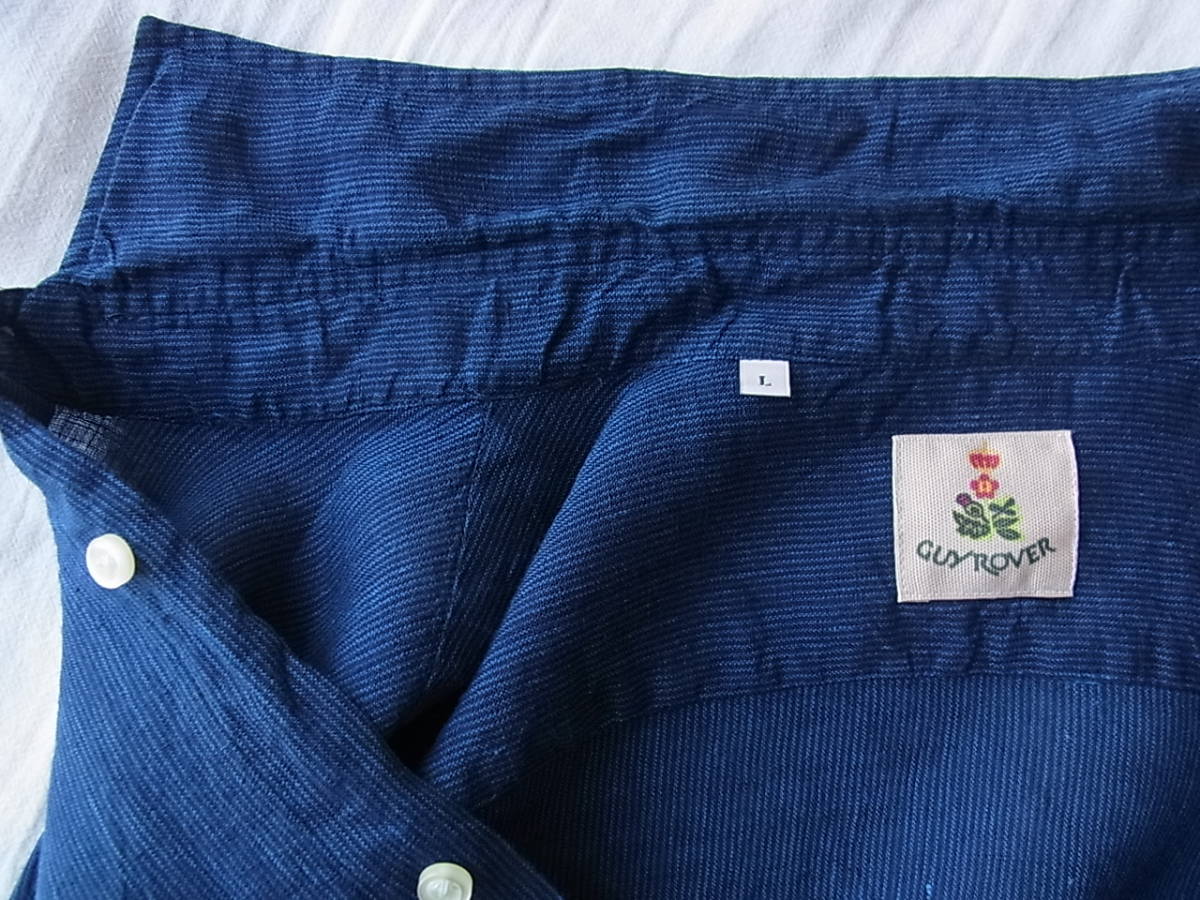 GUY &frasl; ROVER ストライプ柄ワイドカラー コットン100% グレーxネイビー GUY ROVER ギ ローバー　ストライプ柄　ワイドカラーシャツ　サイズ L MADE IN ITALY