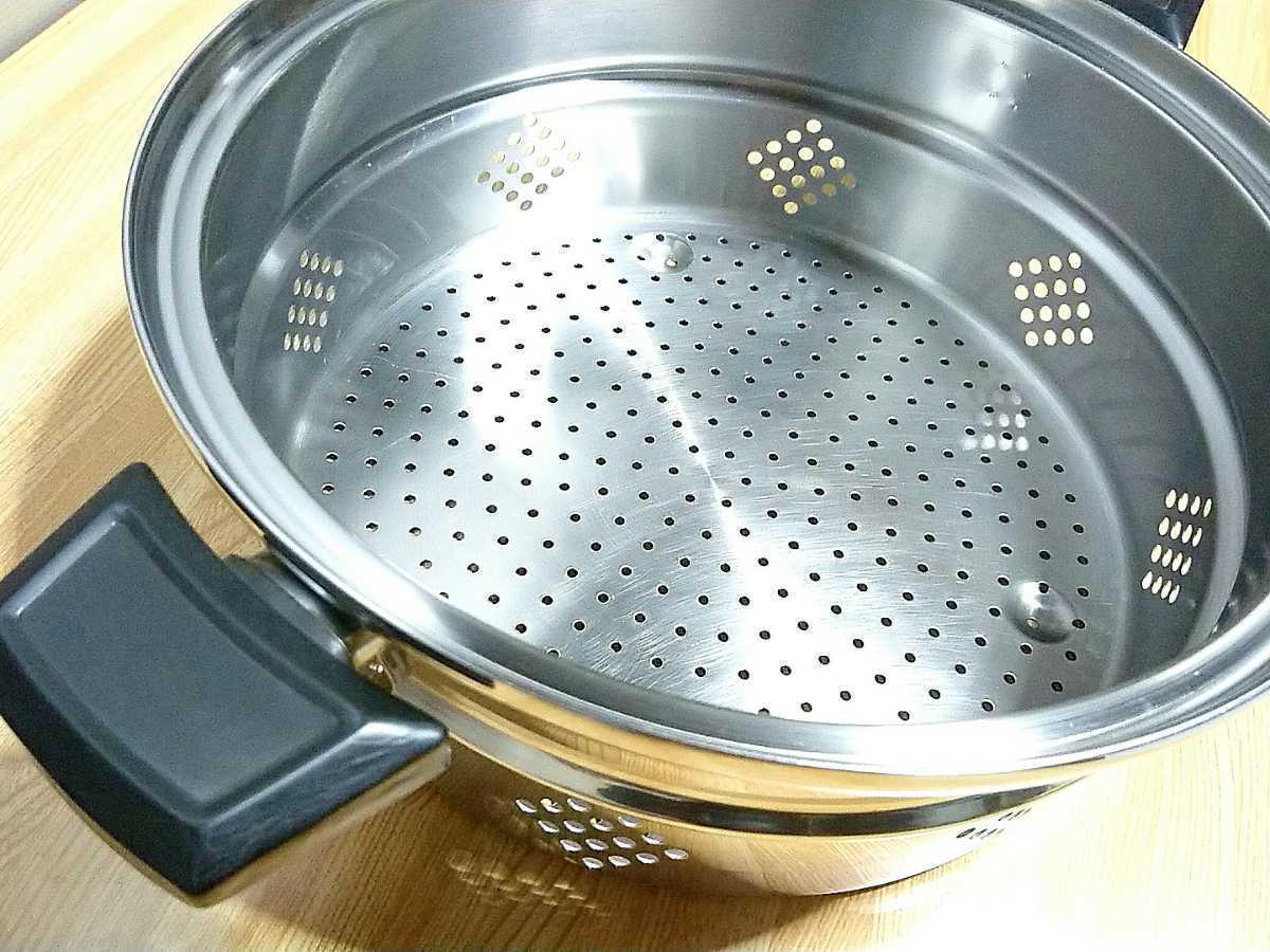 ロイヤルクイーン3点セット(蓋付き両手鍋 6コート、大スティーマー、大