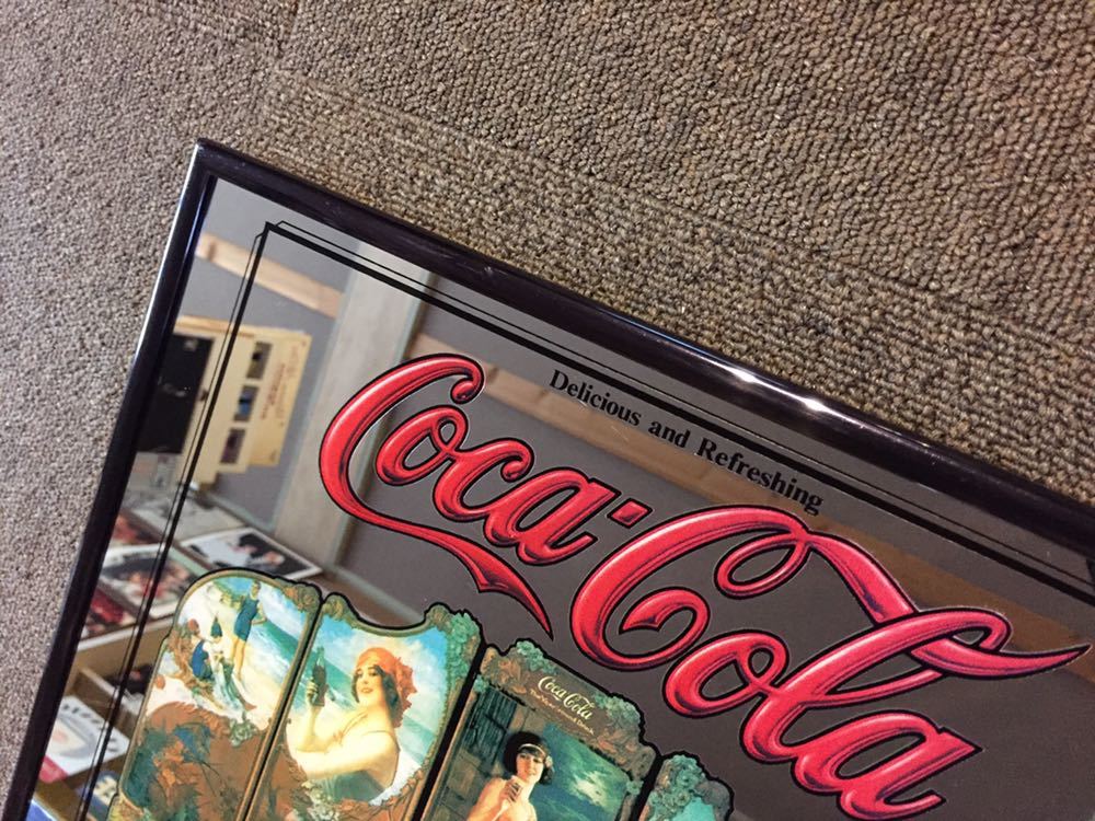 パブミラー コカコーラ ビンテージ 壁掛け Coca-Cola 鏡 木製フレーム