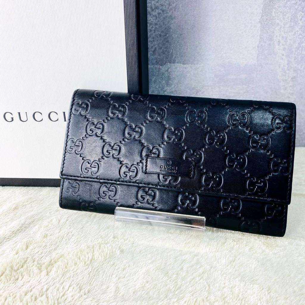 【美品】GUCCI ブラックレザー 長財布 グッチシマ グッチ財布 GUCCI ラウンドファスナー長財布 メンズ