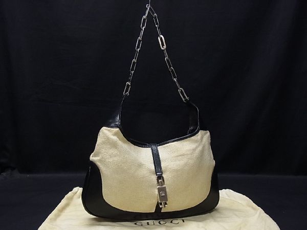 【新作入荷，得価】 1円 GUCCI グッチ 001 4015 203419 ジャッキー キャンバス&times;レザー シルバー金具 チェーン ワンショルダーバッグ アイボリー系 a0035Uh(ジャッキーライン)｜売買されたオークション情報、yahooの商 かばん、バッグ