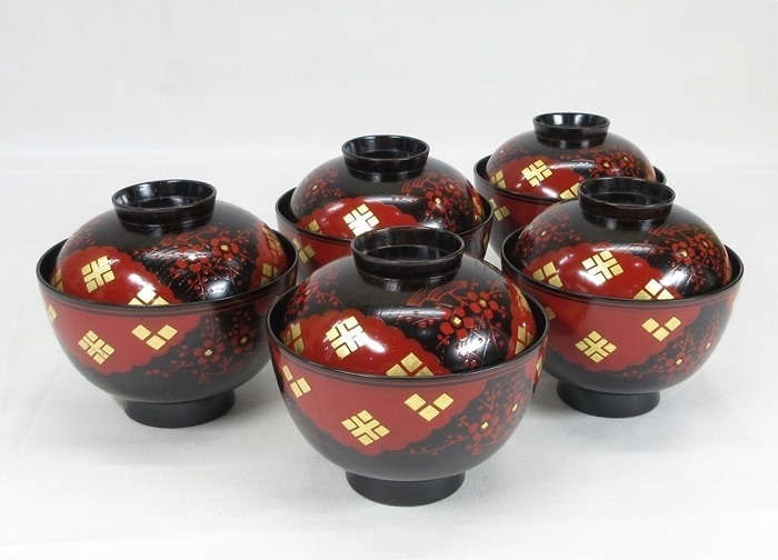 塗師 表阿浦造 長寛写 正法寺 小吸椀 十客 E2338】京漆器 塗師 表阿弥 長寛写 正法寺小吸碗 吸物椀 五客 共箱