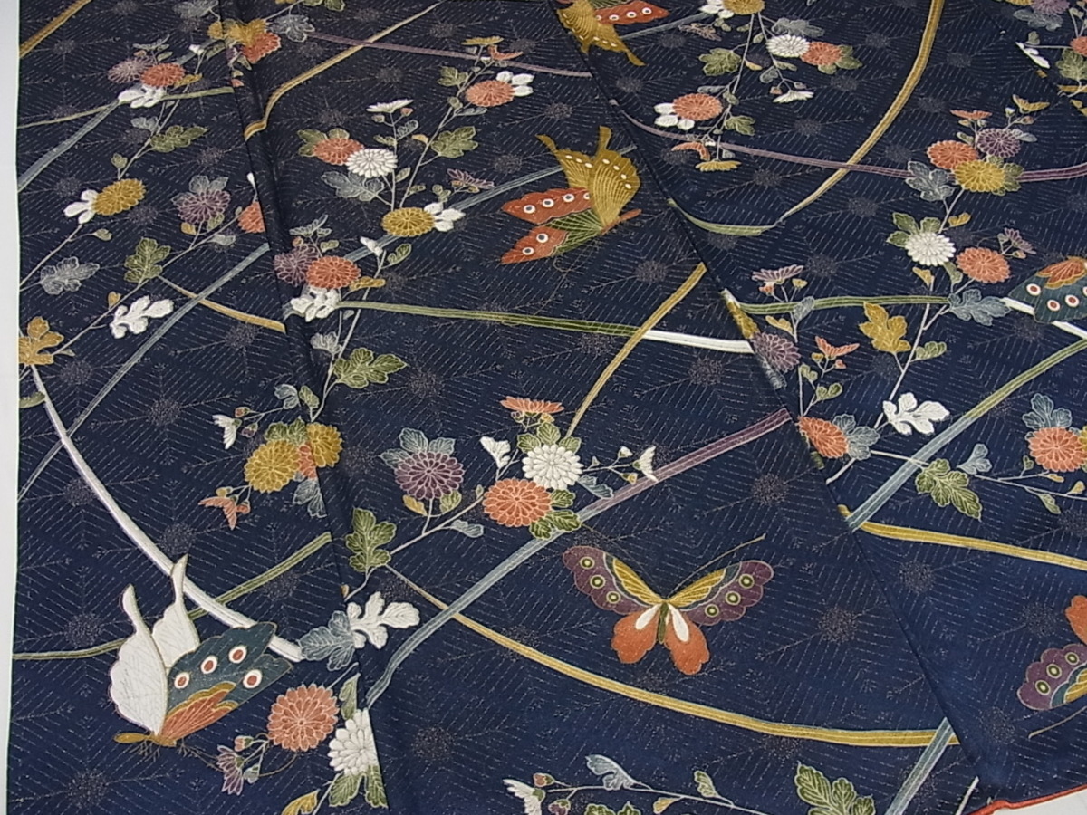 着物屋こころ□上質な小紋 花蝶文 金通し地 正絹 逸品 ui2480