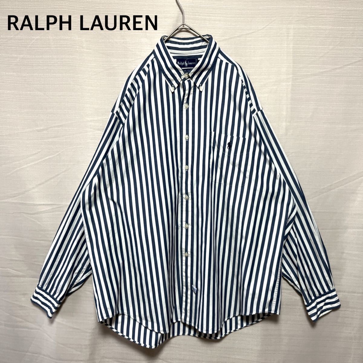 海外規格】 RALPH LAUREN 刺繍ポニー ストライプ ボタンダウン 長袖 