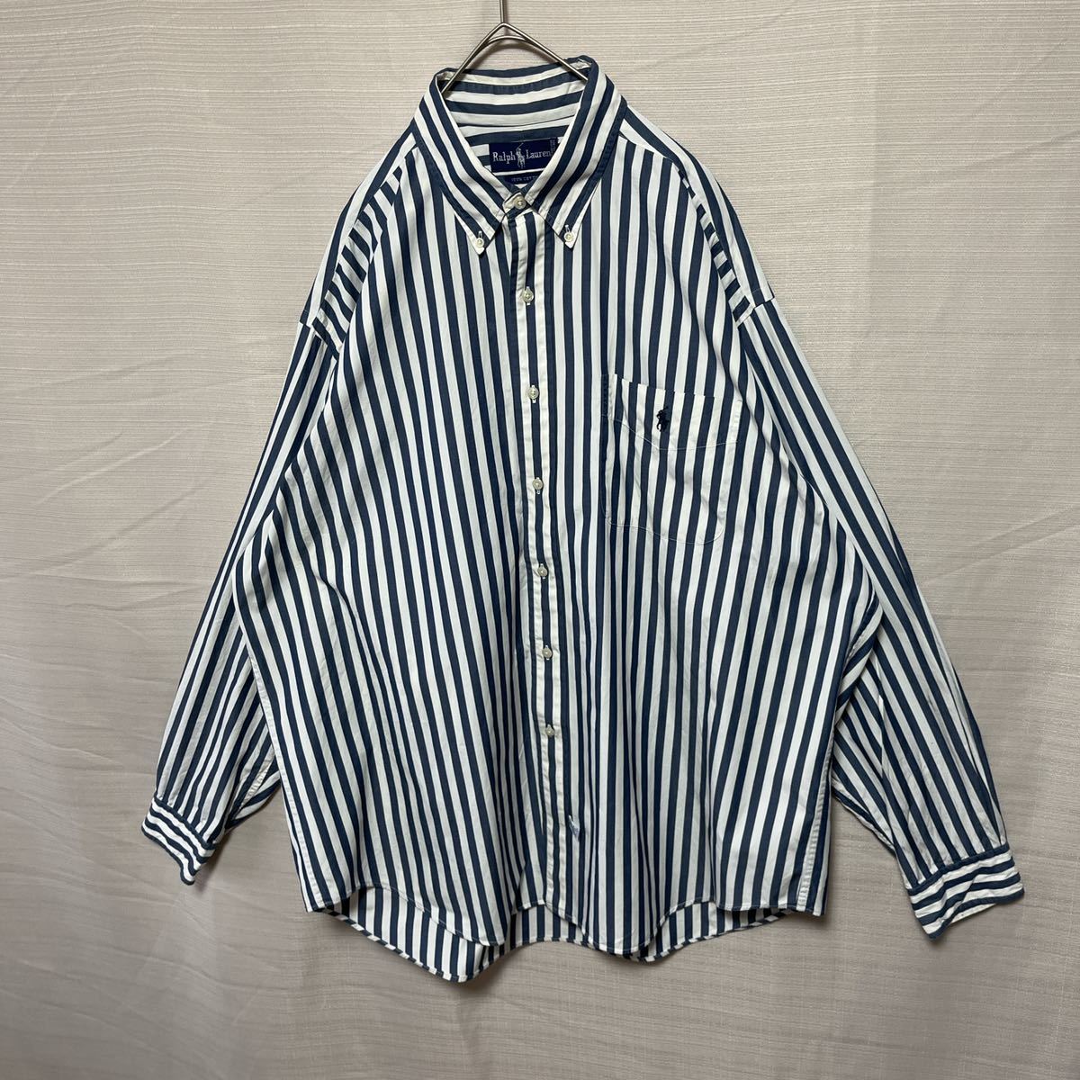 海外規格】 RALPH LAUREN 刺繍ポニー ストライプ ボタンダウン 長袖 