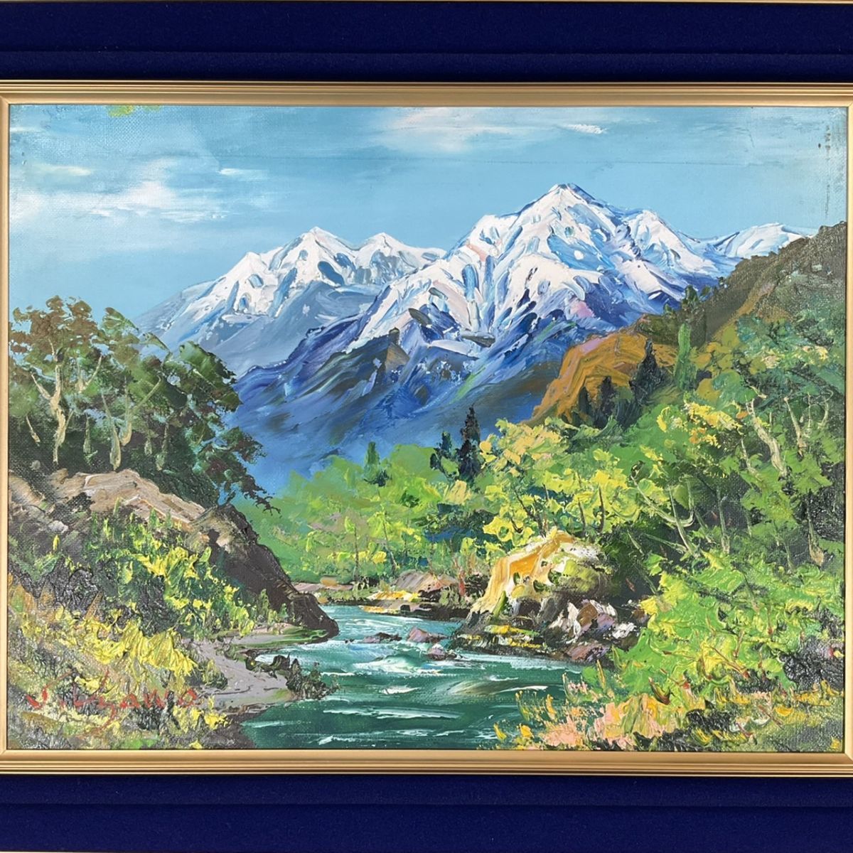 真作保証□油彩□羽沢清水□「百間洞と聖岳」□ 風景画