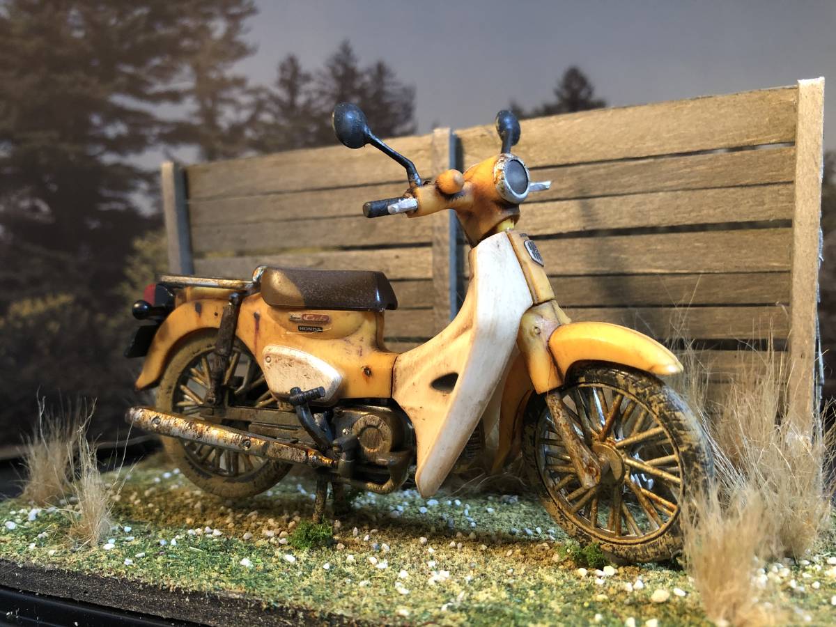 昭和レトロな風景 1/17 ホンダ スーパーカブ 旧車 自作ジオラマ完成品