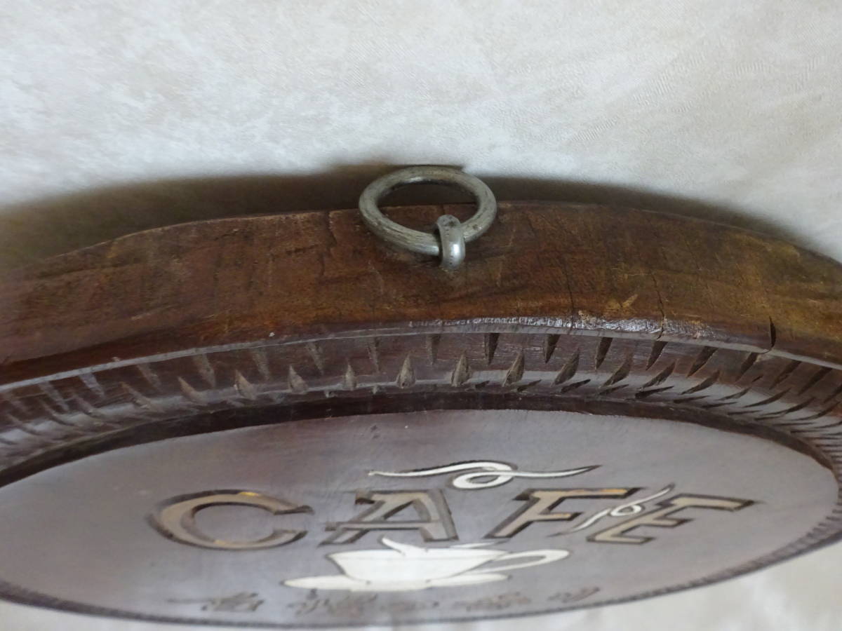 昭和レトロ 味の有る 木製 両面看板 直径45㎝ 重さ3㎏ コーヒー