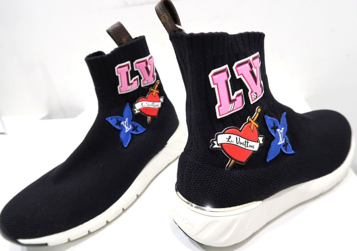 1回 極美品 ヴィトン ソックス スニーカー ハイカット LVブラック 