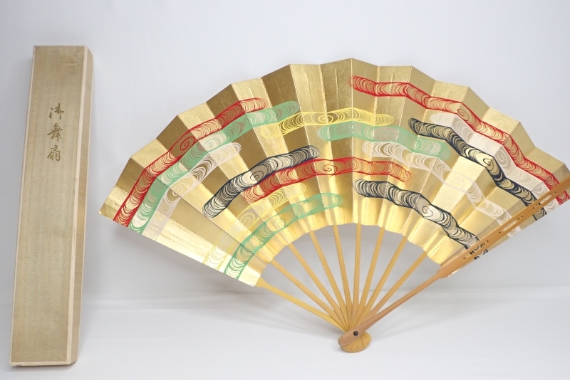 J550 扇子/能扇 京都 十松屋福井 金地に色水巻 末広/能楽/扇/仕舞/古扇 Kyoto Traditional crafts ...