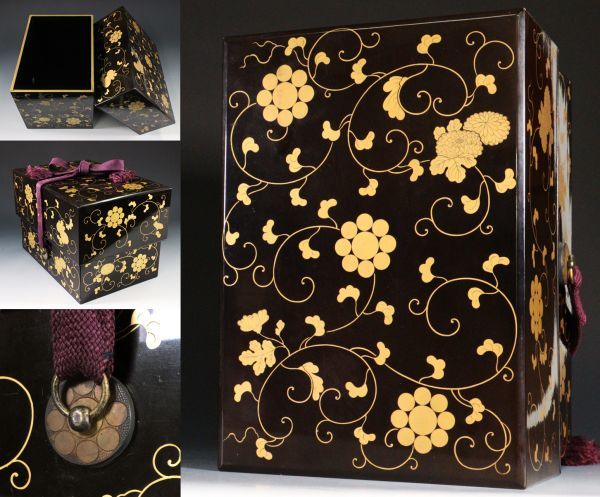 古美術 木製漆塗 金蒔絵 書道具 箱 時代物 極上品 初だし品 D3877 時代