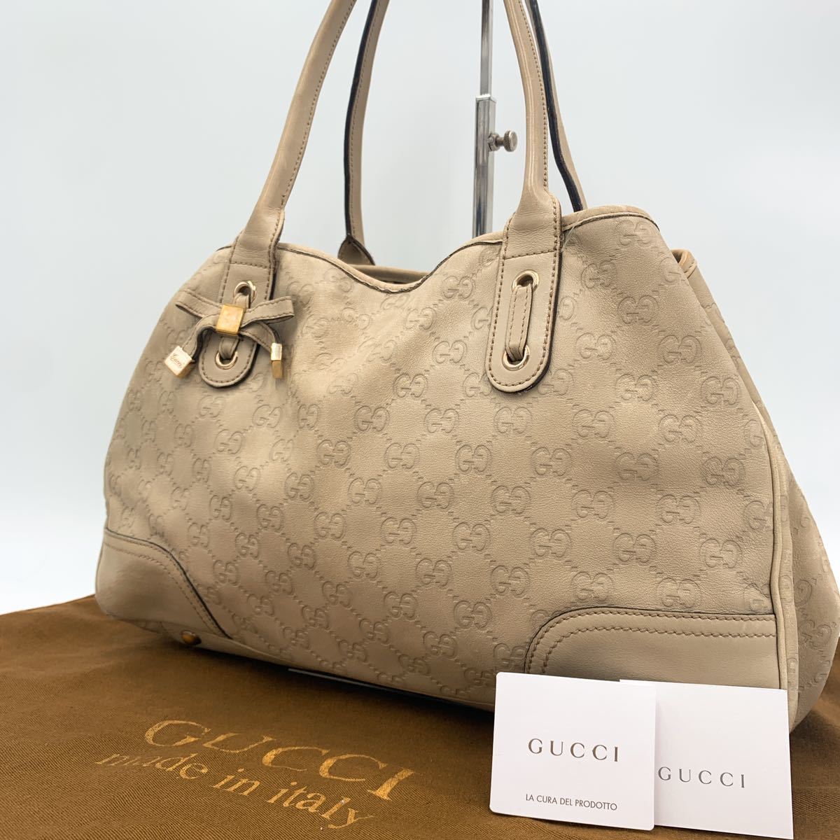 1円《王者の風格》GUCCI グッチ シマレザー リボン トートバッグ ワン 