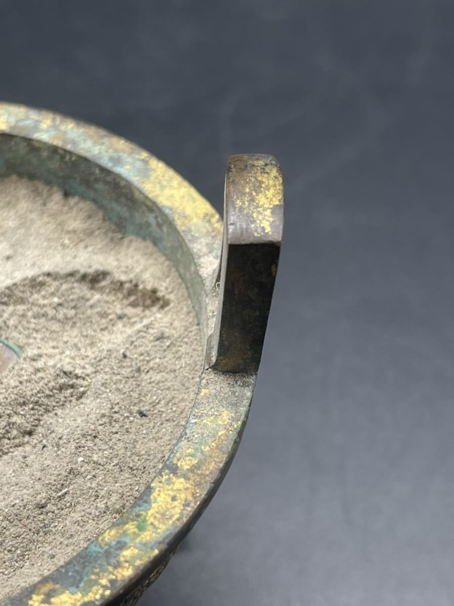 古中国☆戦国時代青銅製三足香炉☆金貼り香炉貴重 香道具 中国美術 古