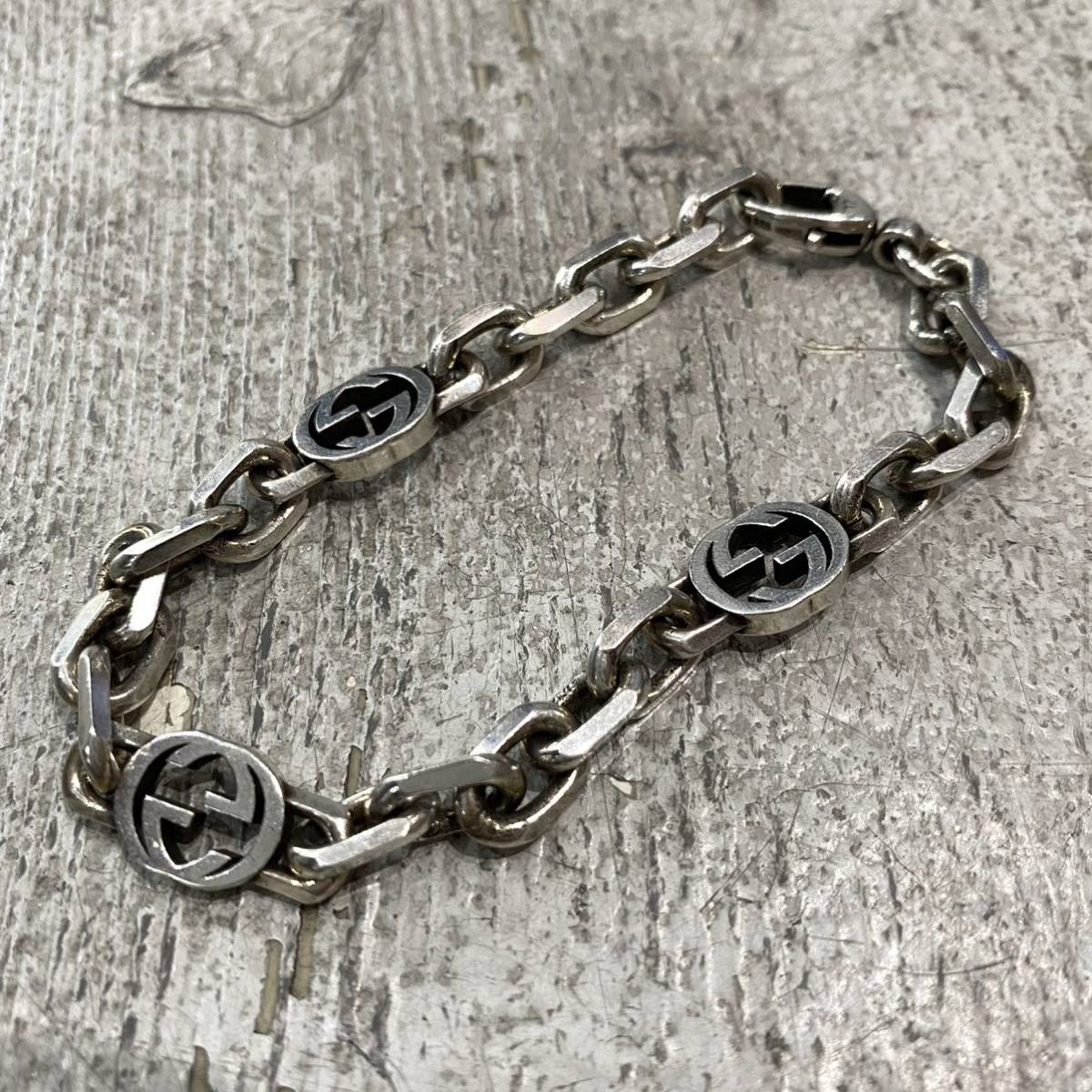 名作 GUCCI グッチ インターロッキングG AG 925 シルバー ブレスレット 