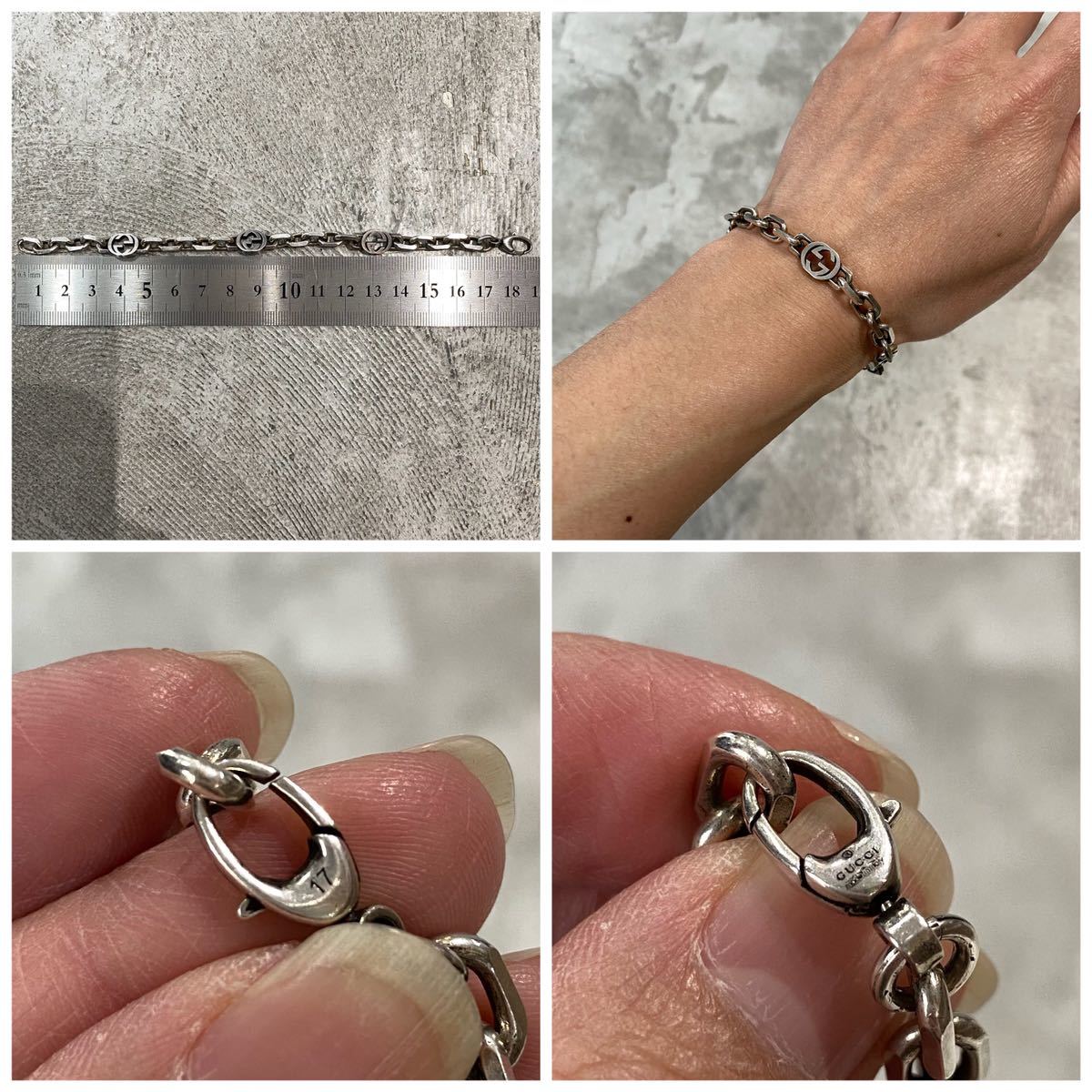 名作 GUCCI グッチ インターロッキングG AG 925 シルバー ブレスレット 