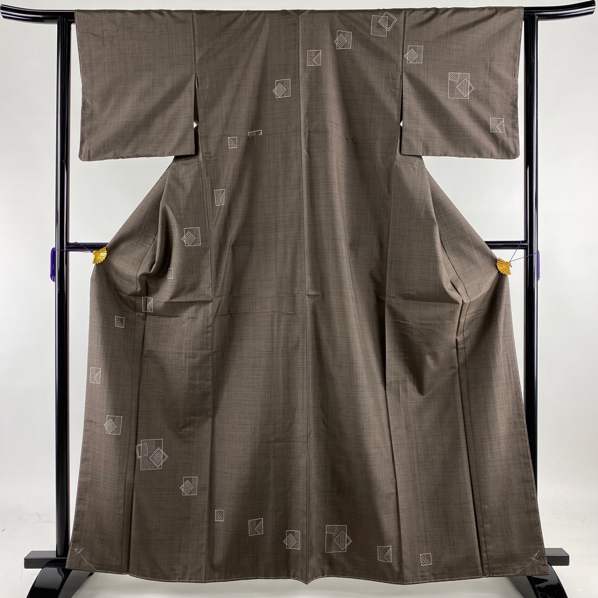 訪問着 美品 名品 証紙 大島紬地 幾何学 焦茶色 袷 身丈163cm 裄丈62cm