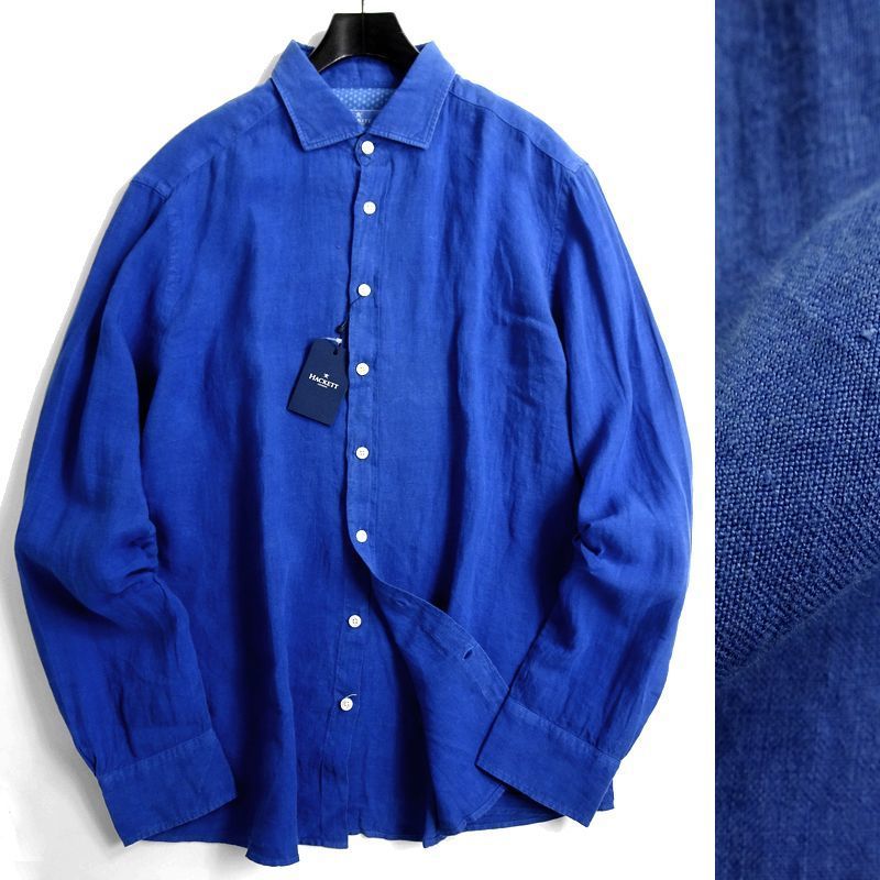 ■HACKETT LONDON ハケット 新品 定1.7万 最旬 ガーメントダイ加工 清涼リネン 麻 長袖 カジュアルシャツ HM304761 5KD XL ▲011▼bus2298f ハケット LONDON ロンドン メール便HACKETT 送料無料 定価3.2万