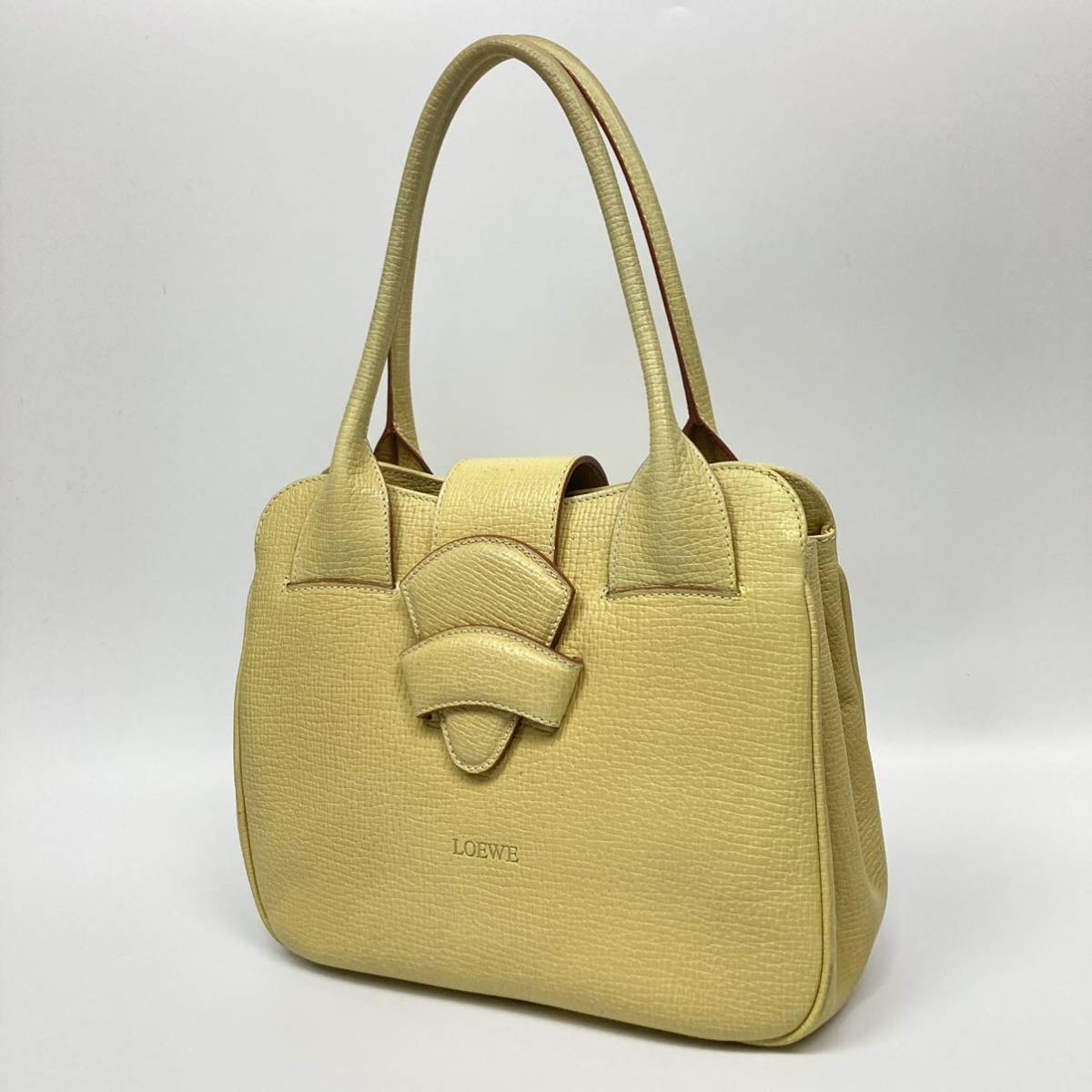 LOEWE ロエベ バルセロナ レザー ハンドバッグイエロー ロゴ型押