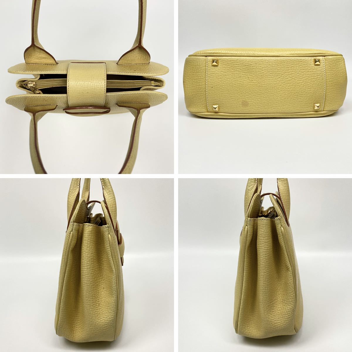 LOEWE ロエベ バルセロナ レザー ハンドバッグ　イエロー ロゴ型押 LOEWE ロエベ バルセロナ レザー ハンドバッグ イエロー ロゴ型押