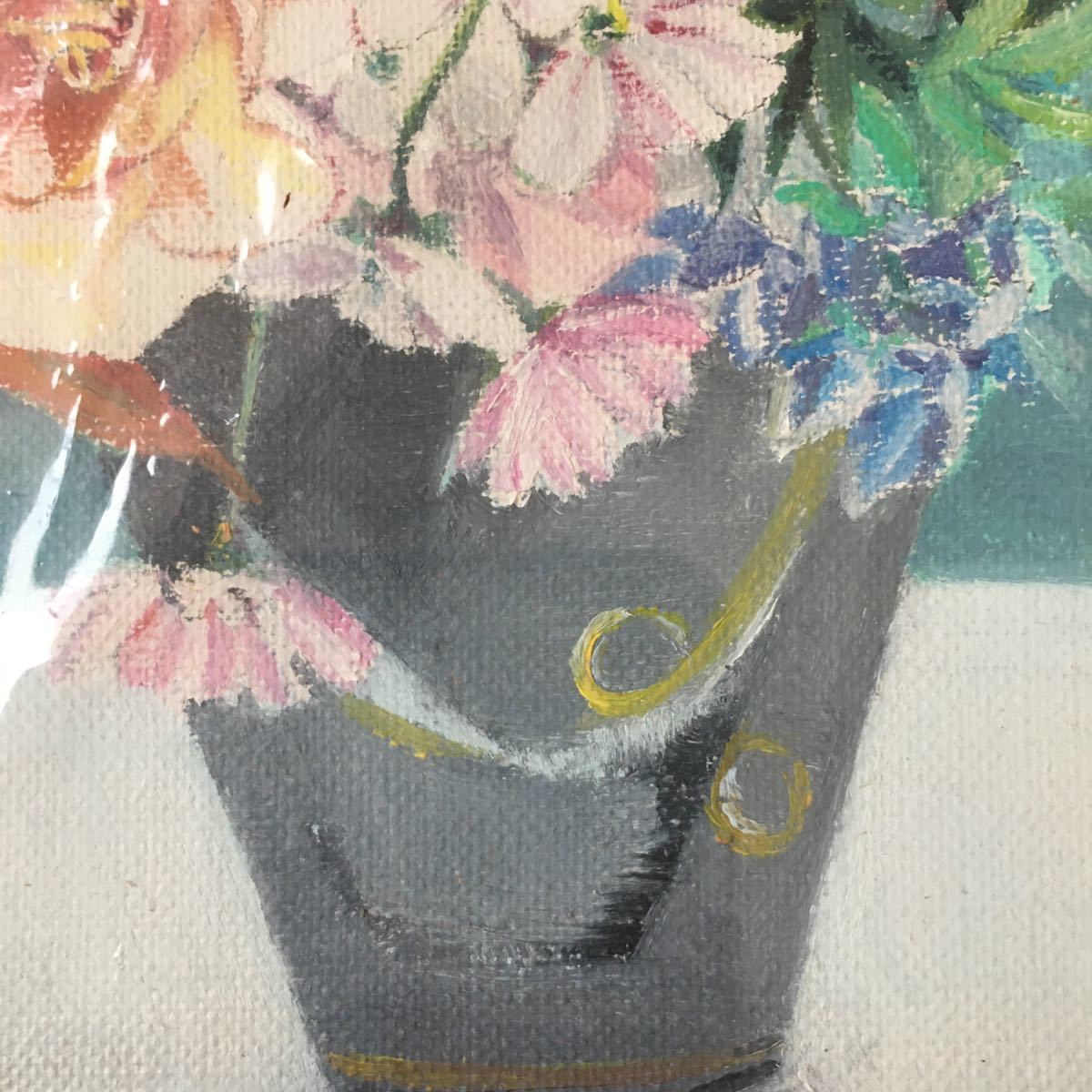 細川宏 花々 油絵 額装 SM 油彩 洋画家 絵画 インテリア N9-10(自然 