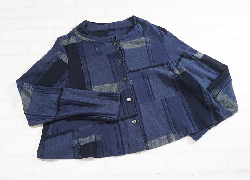 美品 芽風/センソユニコ 配色切替長袖カーディガン 紺系38 kl927(M