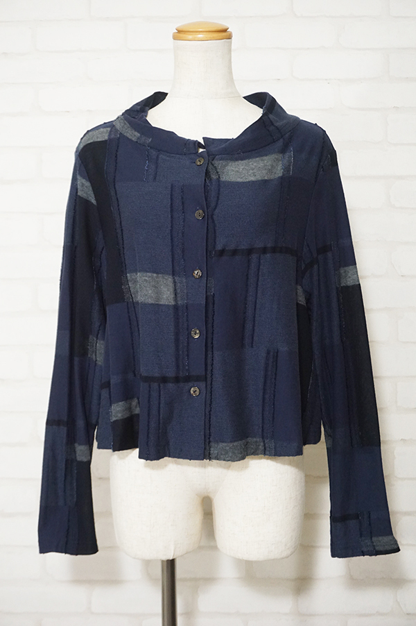 美品 芽風/センソユニコ 配色切替長袖カーディガン 紺系38 kl927(M
