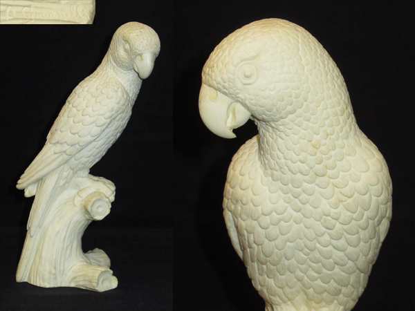 Z497 イタリア製 オウム 石膏 オブジェ 24cm 西洋彫刻 鳥 ヨウム 動物 