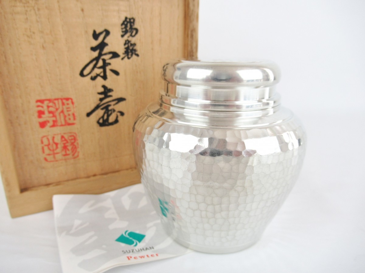 錫半 茶壷 本錫 茶心壺 茶筒 茶入れ 295.6g 茶道具 金属工芸 0429-046 