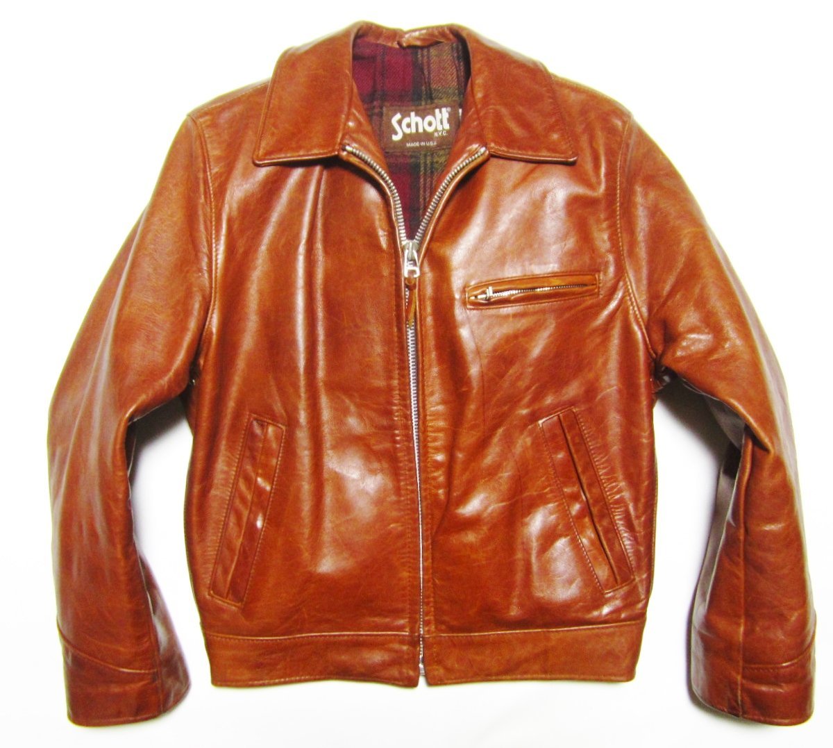Schott レザーカーコート USA製 38 キャメル 本革 革ジャン Schott Single Riders Jacket Camel 38（ショット シングル ライダース