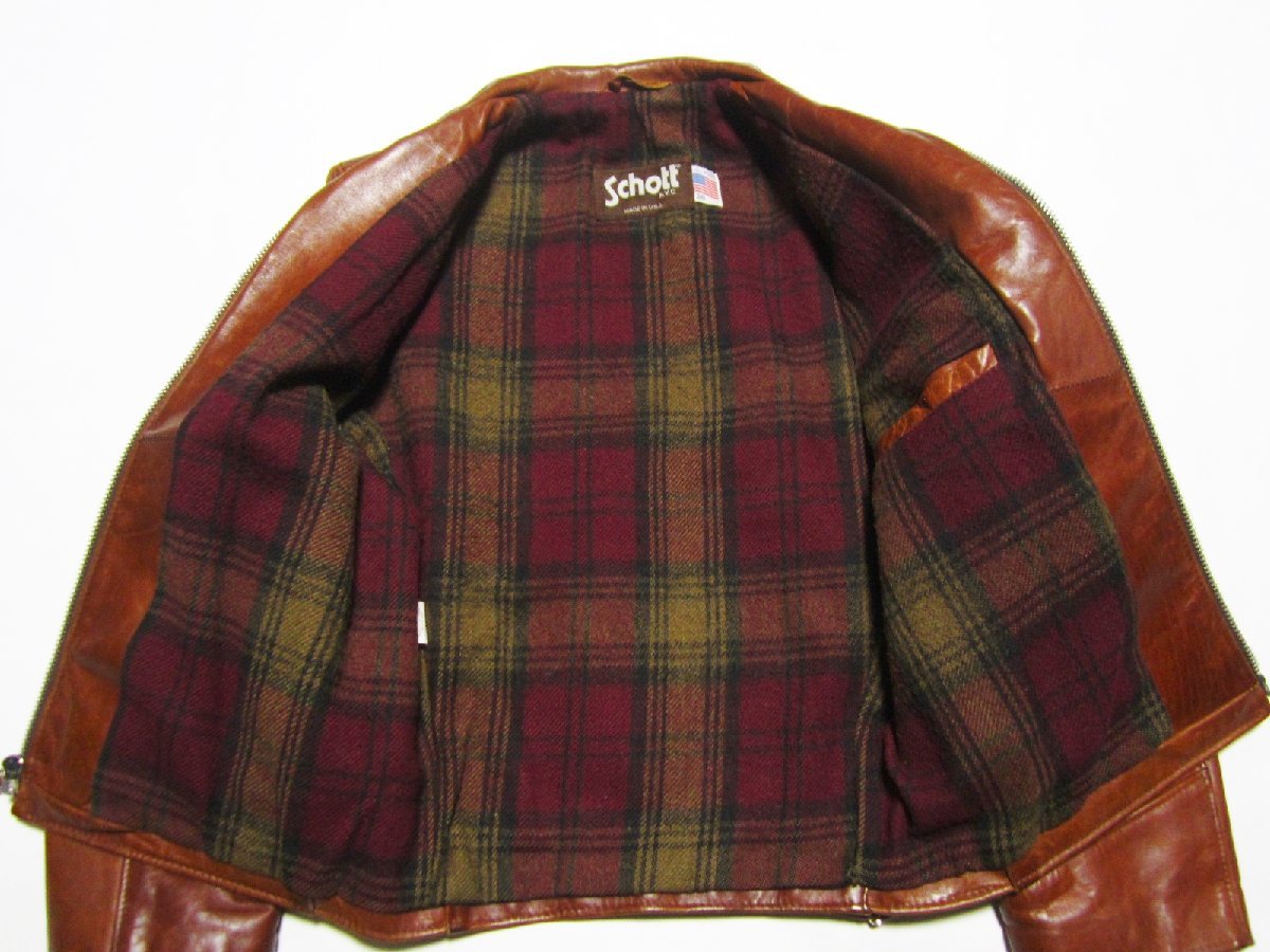 極美品 飴色 Schott N.Y.C ショット 670 レザー シングル ライダース