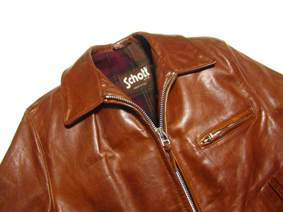 極美品 飴色 Schott N.Y.C ショット 670 レザー シングル ライダース 