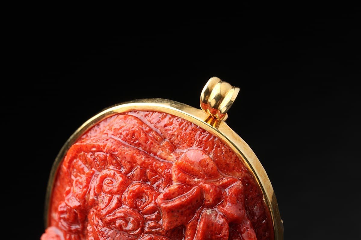 K14 ゴールド 地中海珊瑚 コーラル 14金 ピンブローチ CORAL