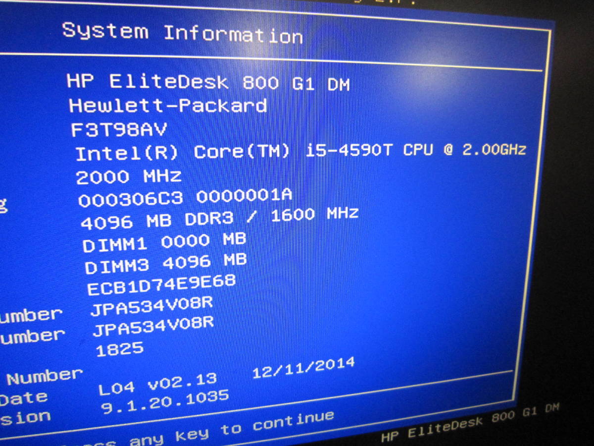 1195A☆HP EliteDesk 800 G1 DM/CT Core i5-4590T HDD/無 メモリ/4GB