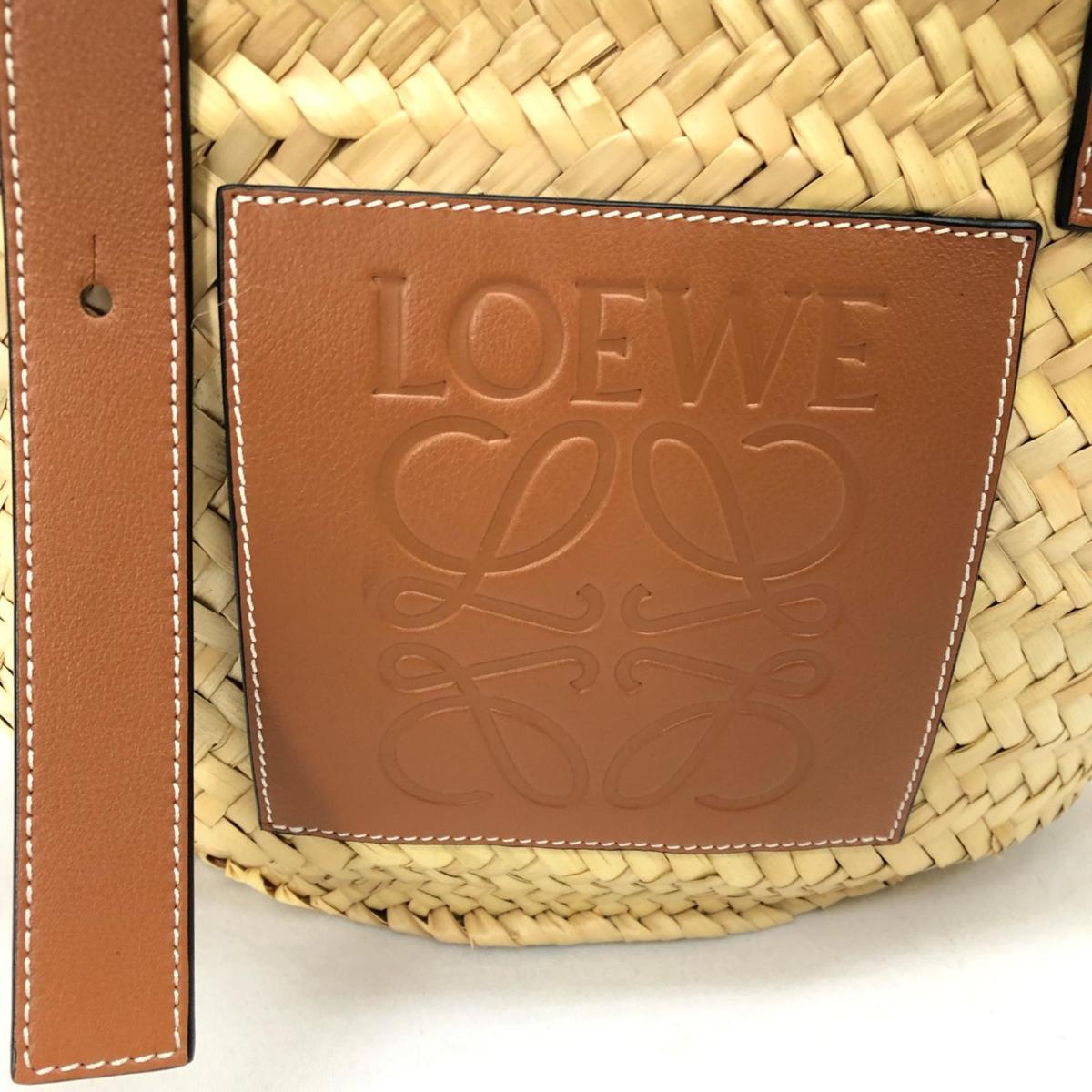 1円 LOEWE ロエベ 美品 カゴバッグ レザーワッペン ベージュ トート 