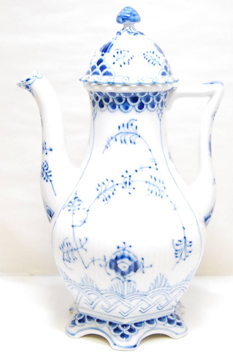 8M ロイヤルコペンハーゲン ブルーフルーテッド フルレース コーヒーポット 大型 ROYAL COPENHAGEN DENMARK デンマーク 1円スタート_1