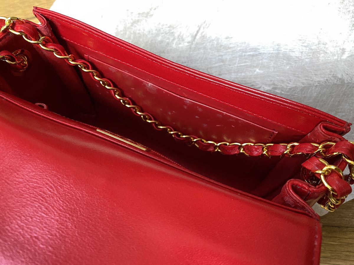 ハナエモリ 森英恵 チェーンショルダーバッグ レッド Hanae mori