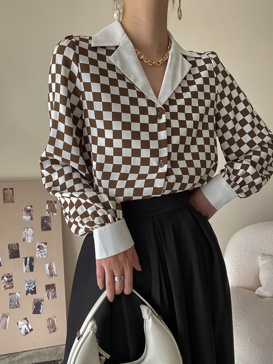 長袖シャツ ブラウス Tシャツ レディース ガールズ ビジネス チェック柄 羽織り 長袖シルク風シャツ インナー 春秋コーデ 着痩せl Lサイズ 売買されたオークション情報 Yahooの商品情報をアーカイブ公開 オークファン Aucfan Com
