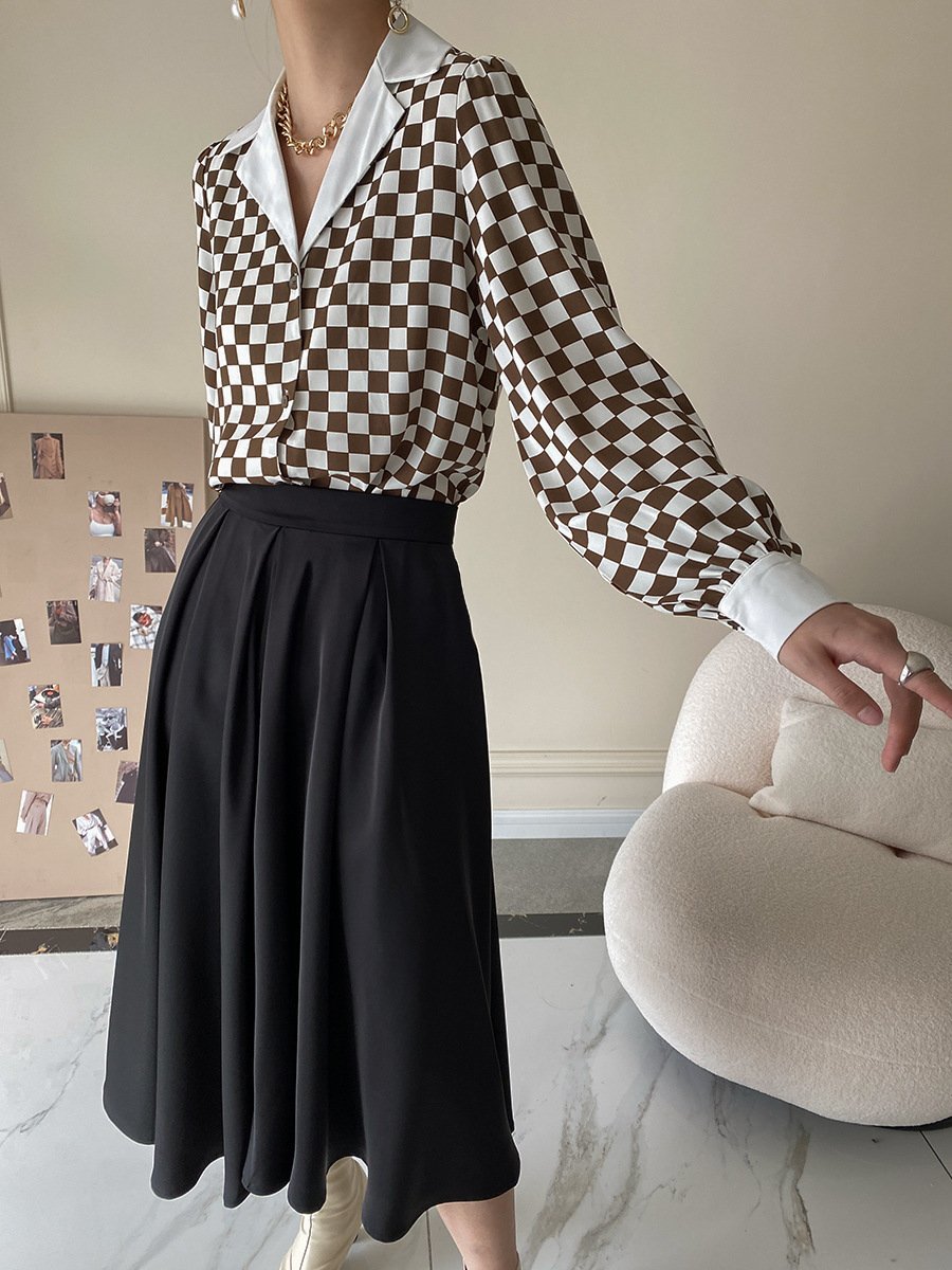 長袖シャツ ブラウス Tシャツ レディース ガールズ ビジネス チェック柄 羽織り 長袖シルク風シャツ インナー 春秋コーデ 着痩せl Lサイズ 売買されたオークション情報 Yahooの商品情報をアーカイブ公開 オークファン Aucfan Com