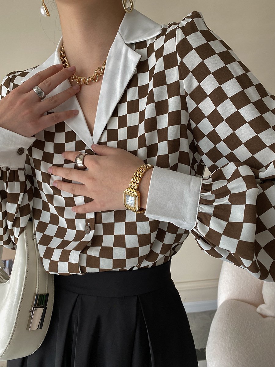 長袖シャツ ブラウス Tシャツ レディース ガールズ ビジネス チェック柄 羽織り 長袖シルク風シャツ インナー 春秋コーデ 着痩せl Lサイズ 売買されたオークション情報 Yahooの商品情報をアーカイブ公開 オークファン Aucfan Com