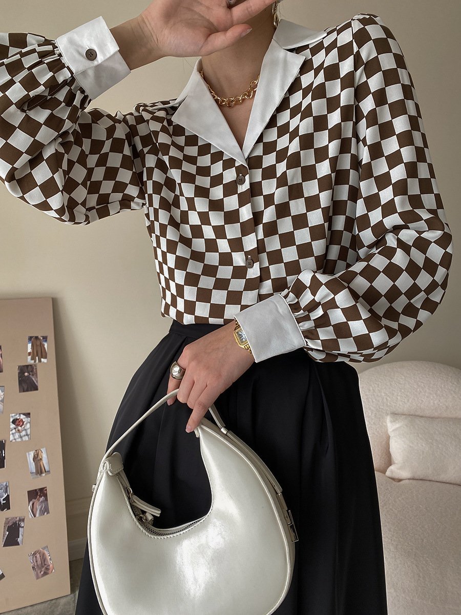 長袖シャツ ブラウス Tシャツ レディース ガールズ ビジネス チェック柄 羽織り 長袖シルク風シャツ インナー 春秋コーデ 着痩せl Lサイズ 売買されたオークション情報 Yahooの商品情報をアーカイブ公開 オークファン Aucfan Com