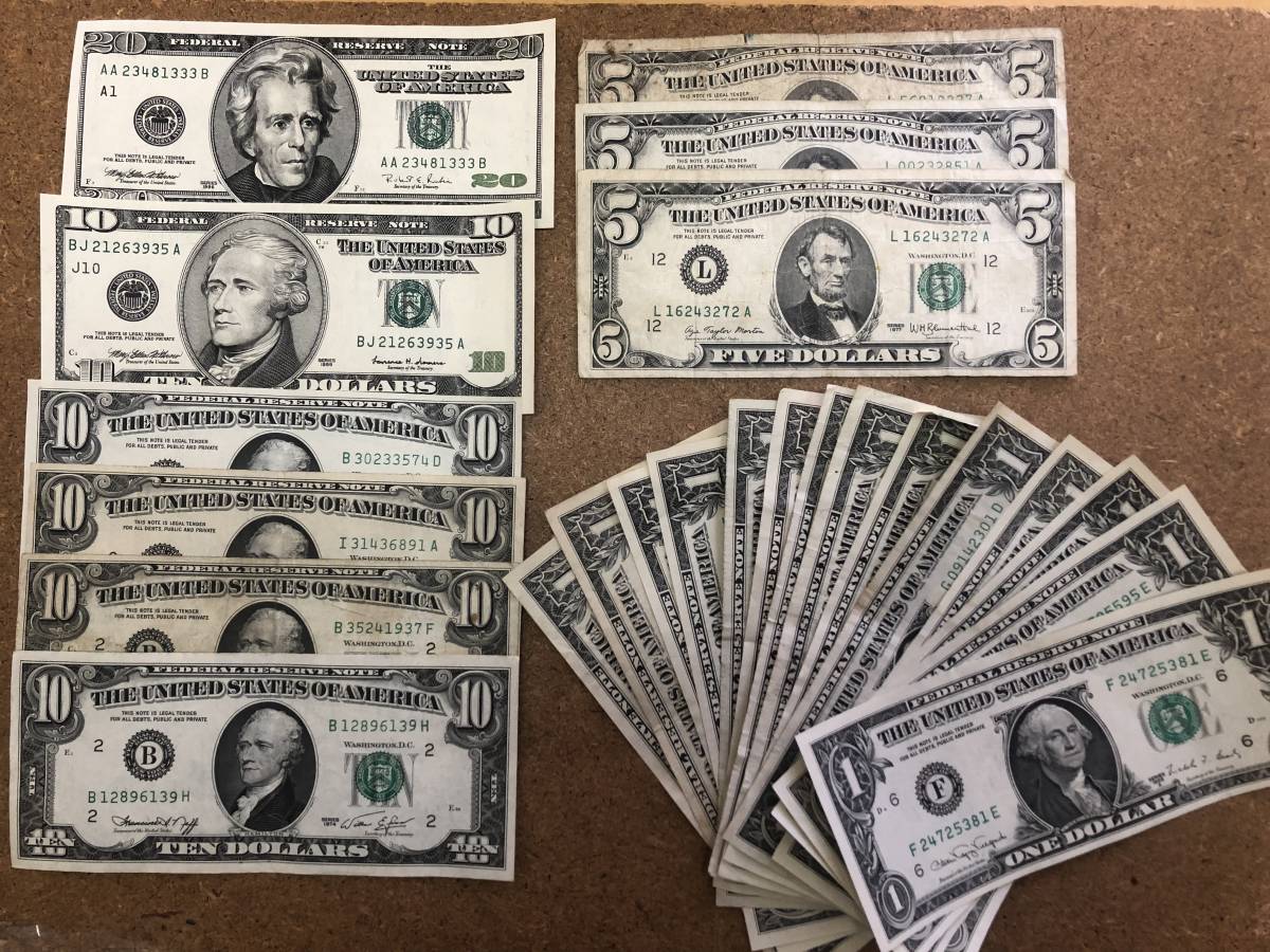 アメリカ ドル紙幣 １ドル ５ドル １０ドル ２０ドル 計９９ドル の入札履歴 - すべての入札履歴