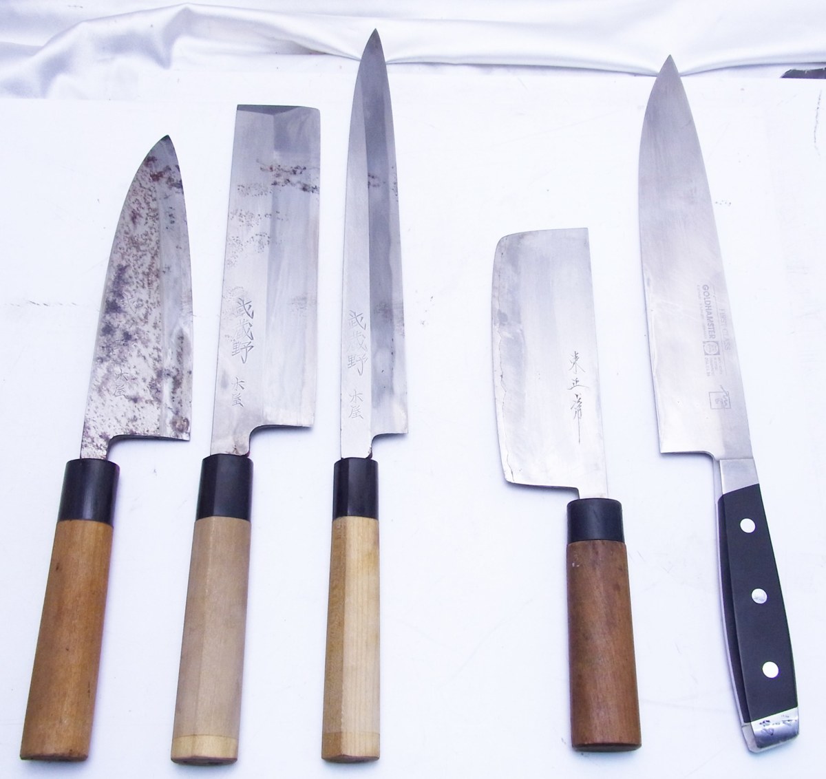低価，高品質 武蔵野 東正常など 三徳包丁 出刃包丁 刺身 柳葉 包丁 薄刃包丁 5つまとめて 和包丁 F1125506(和包丁)｜売買されたオークション情報、yahooの商品情報をアーカイブ公開 - オークファン 包丁