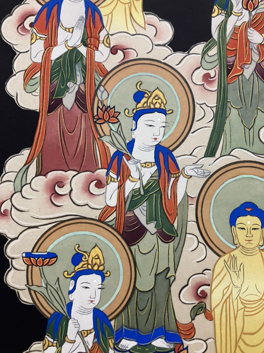 仏教美術 仏画 文殊菩薩 不動明王 絹本 彩色 掛軸 十三仏 不動明王 菩薩 大日如来 仏画 古い掛け軸(掛軸) 肉筆細密描画