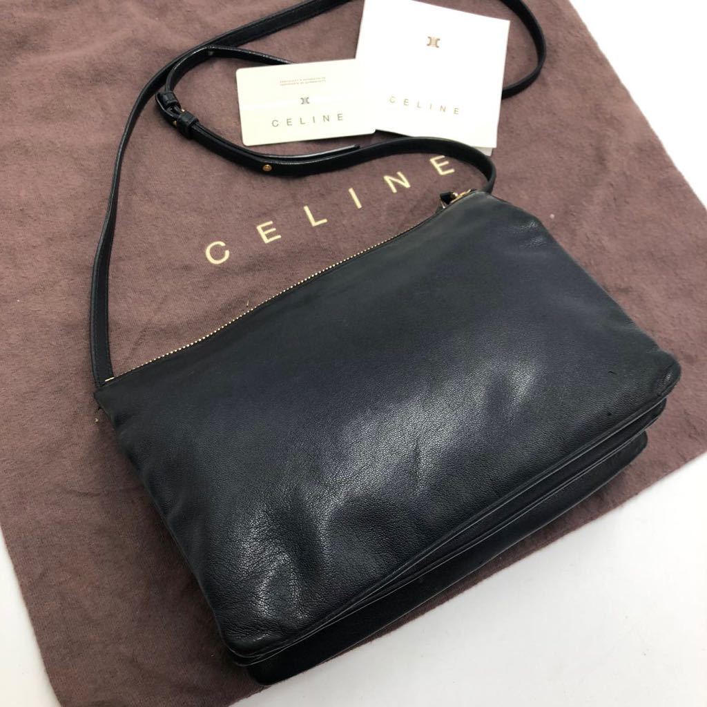 1円《極美品》 CELINE トリオ ショルダーバッグ 斜めがけ ロゴ 