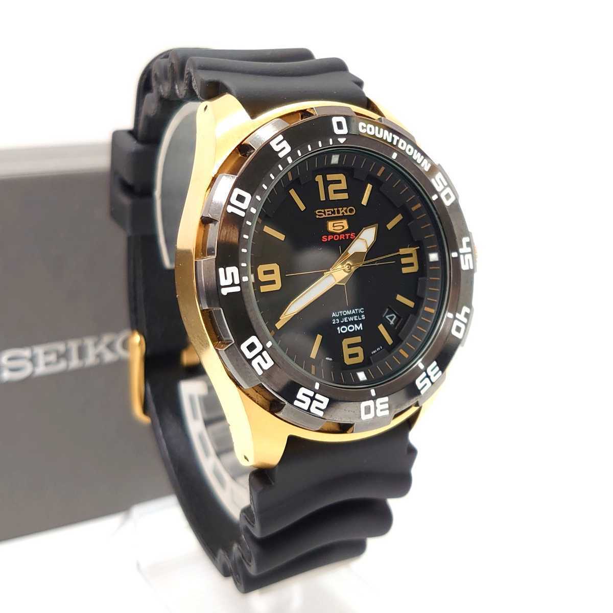 ☆美品 SEIKO 5 セイコー5 スポーツ メンズ 自動巻き 腕時計 4R35 