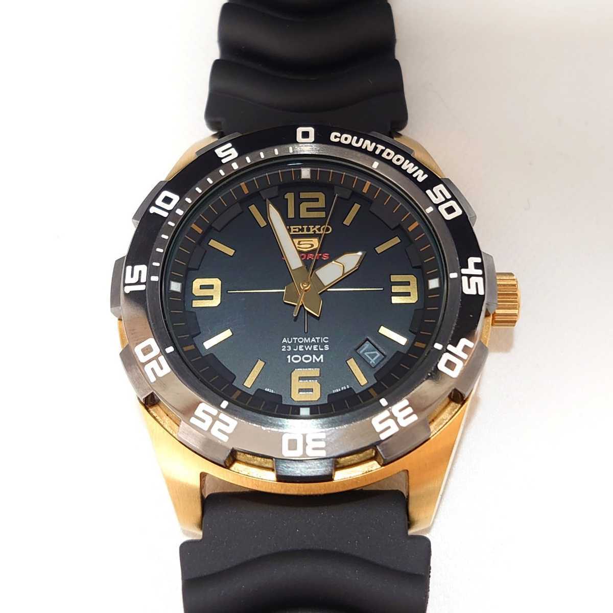 ☆美品 SEIKO 5 セイコー5 スポーツ メンズ 自動巻き 腕時計 4R35 
