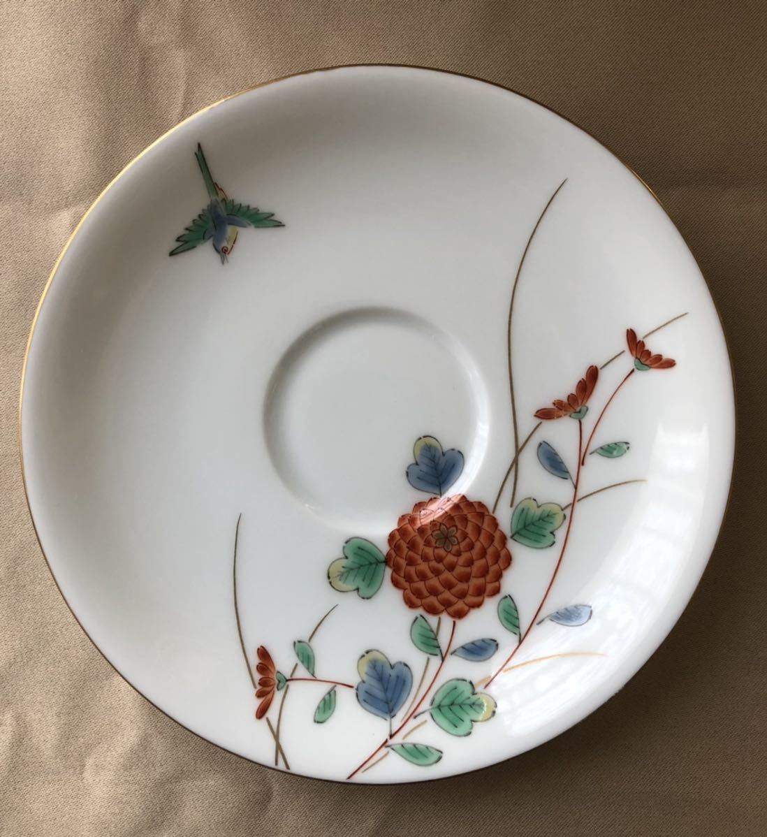 深川製磁 色絵 菊小鳥 紅茶碗揃 5客☆有田焼ティーカップ＆ソーサー 