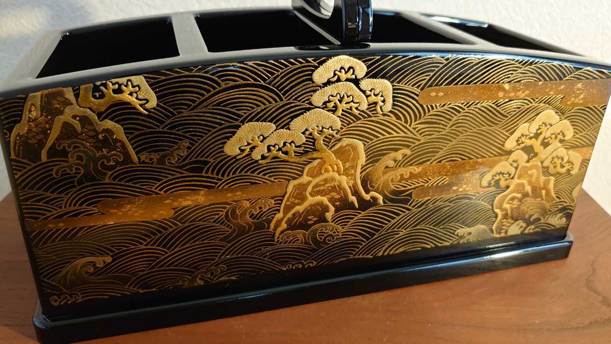 蒔絵師 七代 一瓢斎 海松波蒔絵 大棗 内銀溜 二